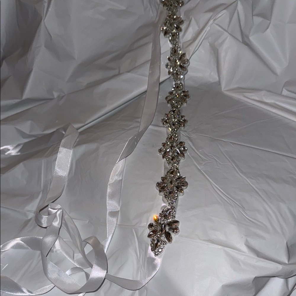 Elegant Silver Floral Belt with Ribbon